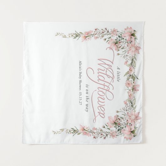 野生の花ピンクの赤ちゃん女の子シャワー タペストリー (正面(横))