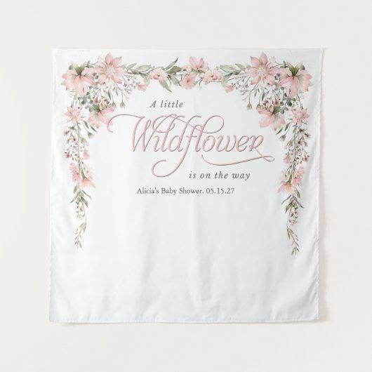 野生の花ピンクの赤ちゃん女の子シャワー タペストリー (正面)