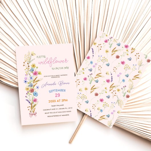 野生の花ピンクの赤ちゃん女の子シャワー 招待状
