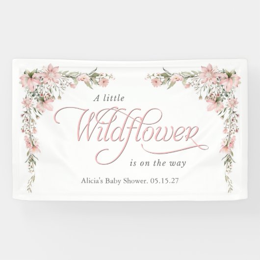 野生の花ピンクの赤ちゃん女の子シャワー 横断幕 (横)