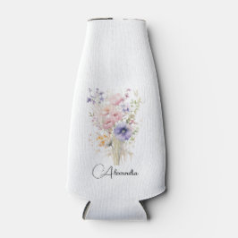 野生の花ピンク紫のための女の子パステルあなたの名前 ボトルクーラー