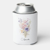 野生の花ピンク紫のための女の子パステルあなたの名前 缶クーラー (缶裏面)