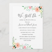 野生の花ピーチピンクフローラ結婚の誓いの更新 招待状 (正面/裏面)