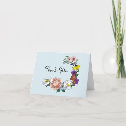 野生の花フローラブルーマッシュルーム サンキューカード (正面)