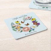 野生の花フローラ青結婚キノコ スクエアペーパーコースター (アングル)