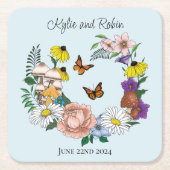 野生の花フローラ青結婚キノコ スクエアペーパーコースター (正面)