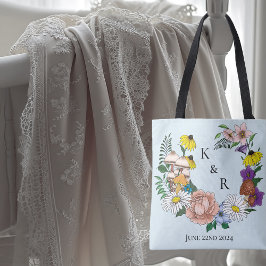 野生の花フローラ青結婚キノコ トートバッグ