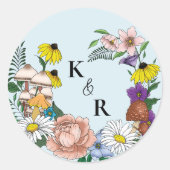 野生の花フローラ青結婚キノコ ラウンドシール (正面)