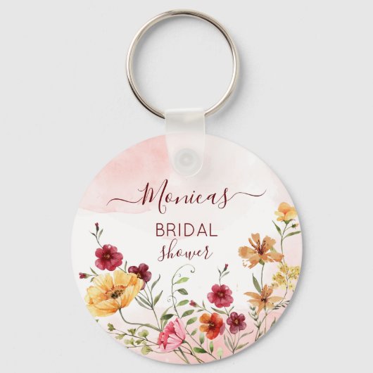 野生の花ブライダルシャワーの好意パーソナライズされた キーホルダー (正面)