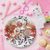 野生の花プロテアと葉の紫色のオレンジ色の金ゴールド ペーパープレート (パーティー)