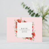 野生の花ポピーの植物性ピンク結婚ズ 出欠カード (スタンド正面)