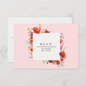 野生の花ポピーの植物性ピンク結婚ズ 出欠カード (正面/裏面)