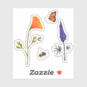 野生の花ポピー蝶ビー シール (シート)