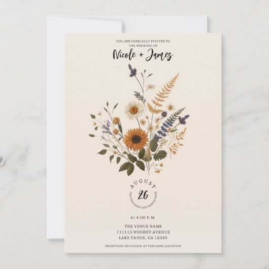 野生の花ヴィンテージフローラバンチボヘミアン結婚ズ 招待状 (正面)