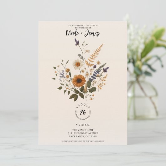 野生の花ヴィンテージフローラバンチボヘミアン結婚ズ 招待状 (スタンド正面)