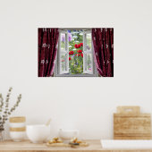 野生の花園に窓を開ける ポスター (キッチン)