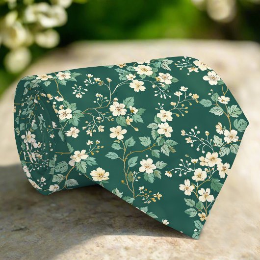野生の花柄グリーンパターン ネクタイ