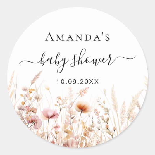 野生の花桃ピンクの赤ちゃんシャワー ラウンドシール (正面)