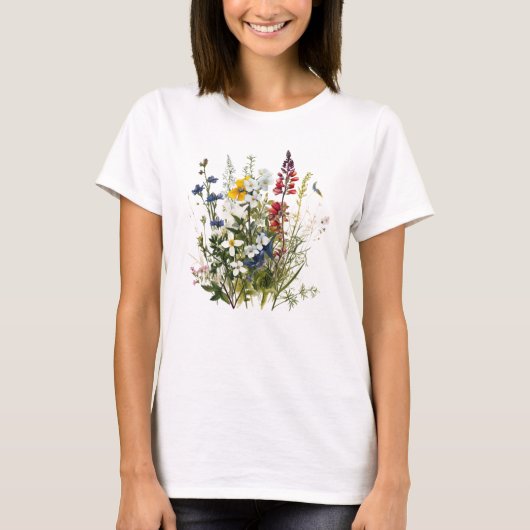 野生の花植物花自然カラフル Tシャツ (正面)