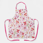 野生の花水色の植物性ピンク赤白 エプロン (正面)