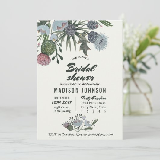 野生の花淡い色の青 |ブライダルシャワー招待状 招待状 (スタンド正面)