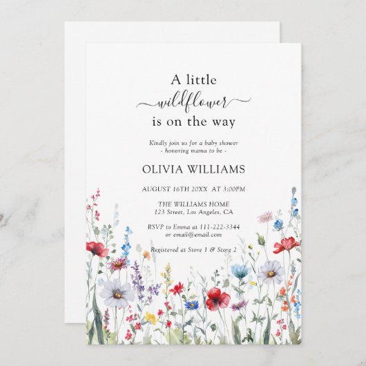 野生の花牧草地の赤ちゃんシャワー 招待状 (正面/裏面)