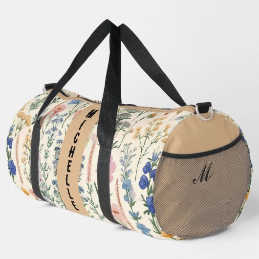 野生の花牧草緑葉フローラ旅行 ダッフルバッグ (右コーナー)