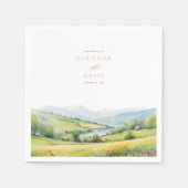 野生の花畑と山のラスティックウェディング スタンダードカクテルナプキン (正面)