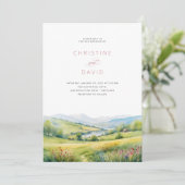 野生の花畑と山の素朴な結婚式 招待状 (スタンド正面)