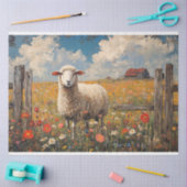 野生の花畑の羊の素朴切り離し 薄葉紙 (クラフト)