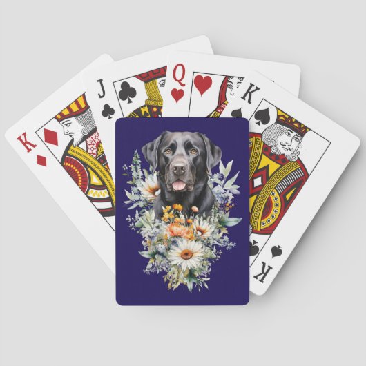野生の花畑の黒ラブラドール犬 トランプ (裏面)