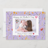 野生の花紫色の最初の母の日の写真 サンキューカード (正面)