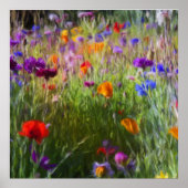 野生の花草地、トウモロコシの花とケシ ポスター (正面)