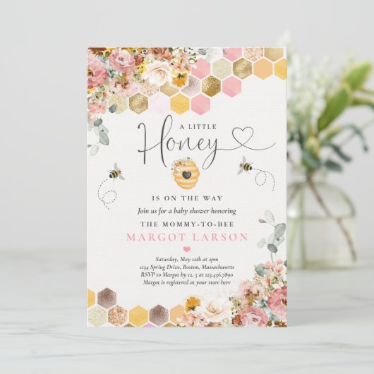 野生の花蜂の赤ちゃんシャワー小さな蜂蜜 招待状 (スタンド正面)