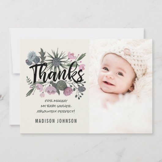 野生の花 |ありがとうございます |赤ちゃんシャワーのフォトカード 招待状 (正面)