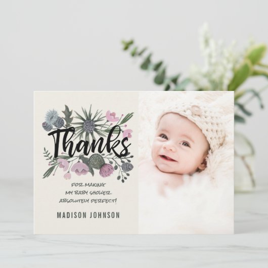 野生の花 |ありがとうございます |赤ちゃんシャワーのフォトカード 招待状 (スタンド正面)