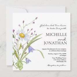 野生の花 グリーン 花のクリスチャン ウェディング 招待状