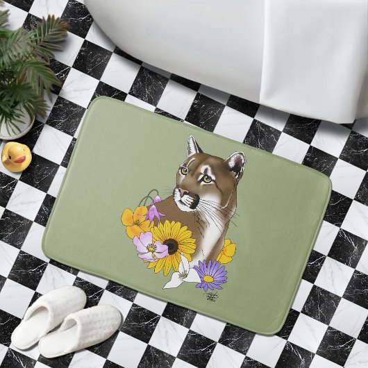 野生の花 コヨーテ マウンテンライオン ピューマ バスマット