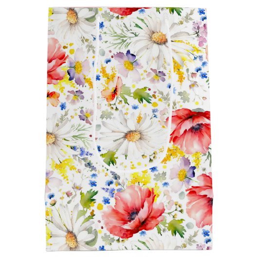 野生の花 - ロマンチックなカラフルな草原の花々 ミディアムペーパーバッグ (裏面)