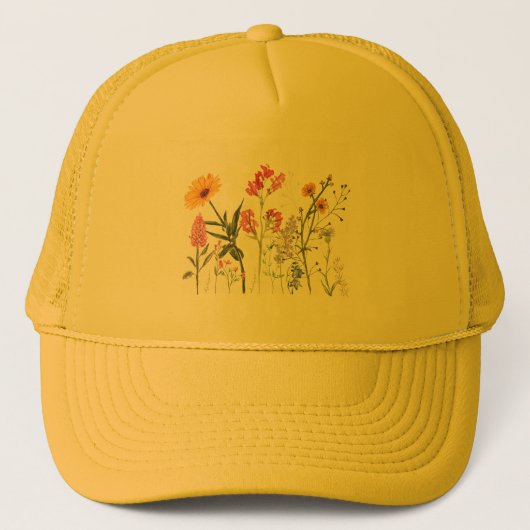野生の花，ヴィンテージ植物学パステルフローラ キャップ (正面)