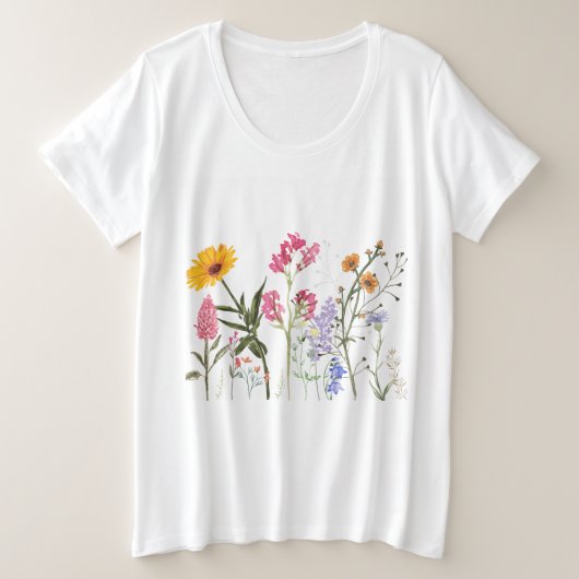 野生の花、ヴィンテージ植物性の良い花 プラスサイズTシャツ (デザイン正面)