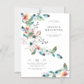 野生の花 | 手絵を描水色誕生日 マグネット招待状 (正面)