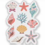 野生の花+海の貝+夏のビーチフラワー シール (正面)