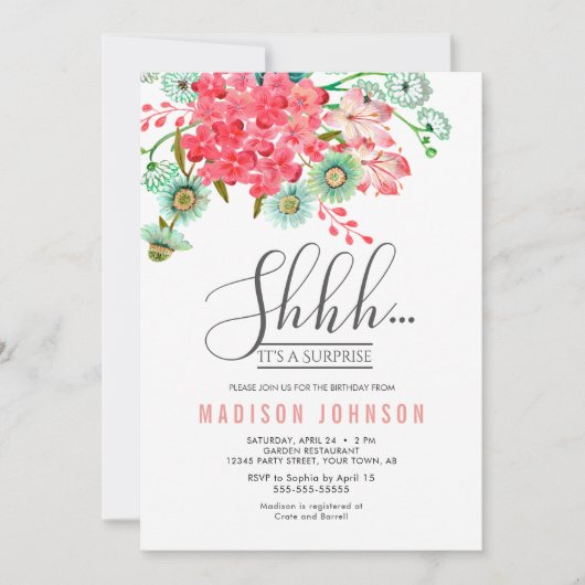 野生の花 |誕生日サプライズパーティの招待状 招待状 (正面)