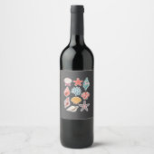 野生の花+貝殻+二枚貝+夏のビブランス+フローラル+ビーチ ワインラベル (正面)