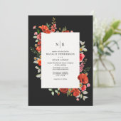 野生の花 赤いケシの花のフローラル ダーク ウェディング 招待状 (スタンド正面)