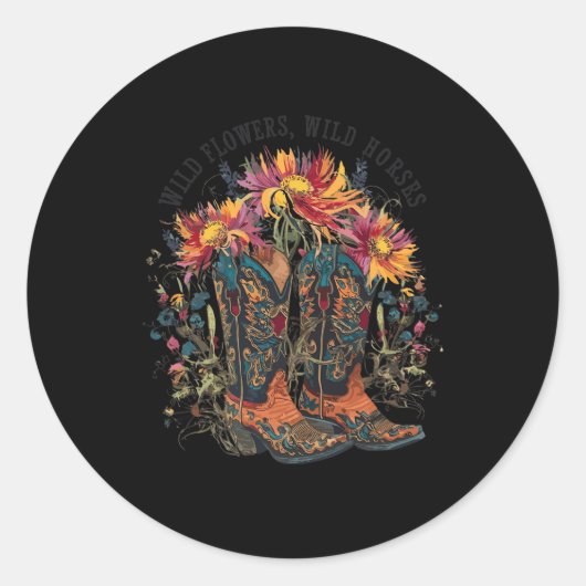 野生の花 – 野生の馬女性のカーボーイブーツ西Fl ラウンドシール (正面)