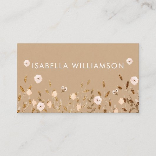 野生の花 |金ゴールドグリッターフローラエレガントKraft 名刺 (正面)