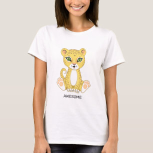 野生の若いヒョウの動物のキャラクターTシャツ Tシャツ