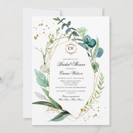 野生の草原 |グリーンボタニカルブライダルシャワー 招待状 (正面)